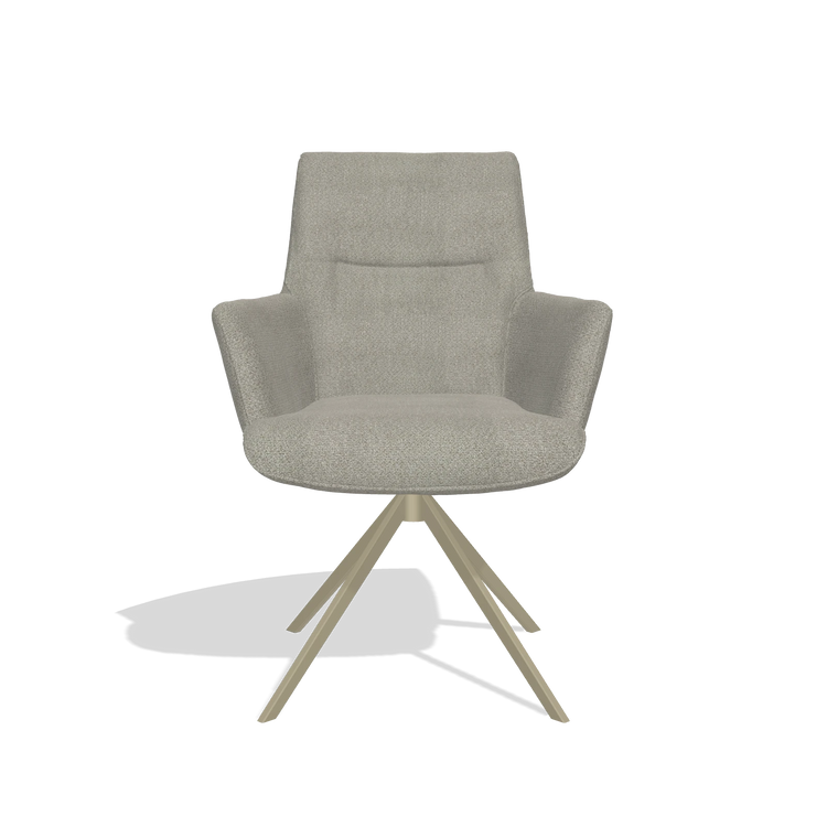 Dining Chair with Armrests Flavia 6694 in Rhythm 84 fabric (grey), champagne swivel base, front view