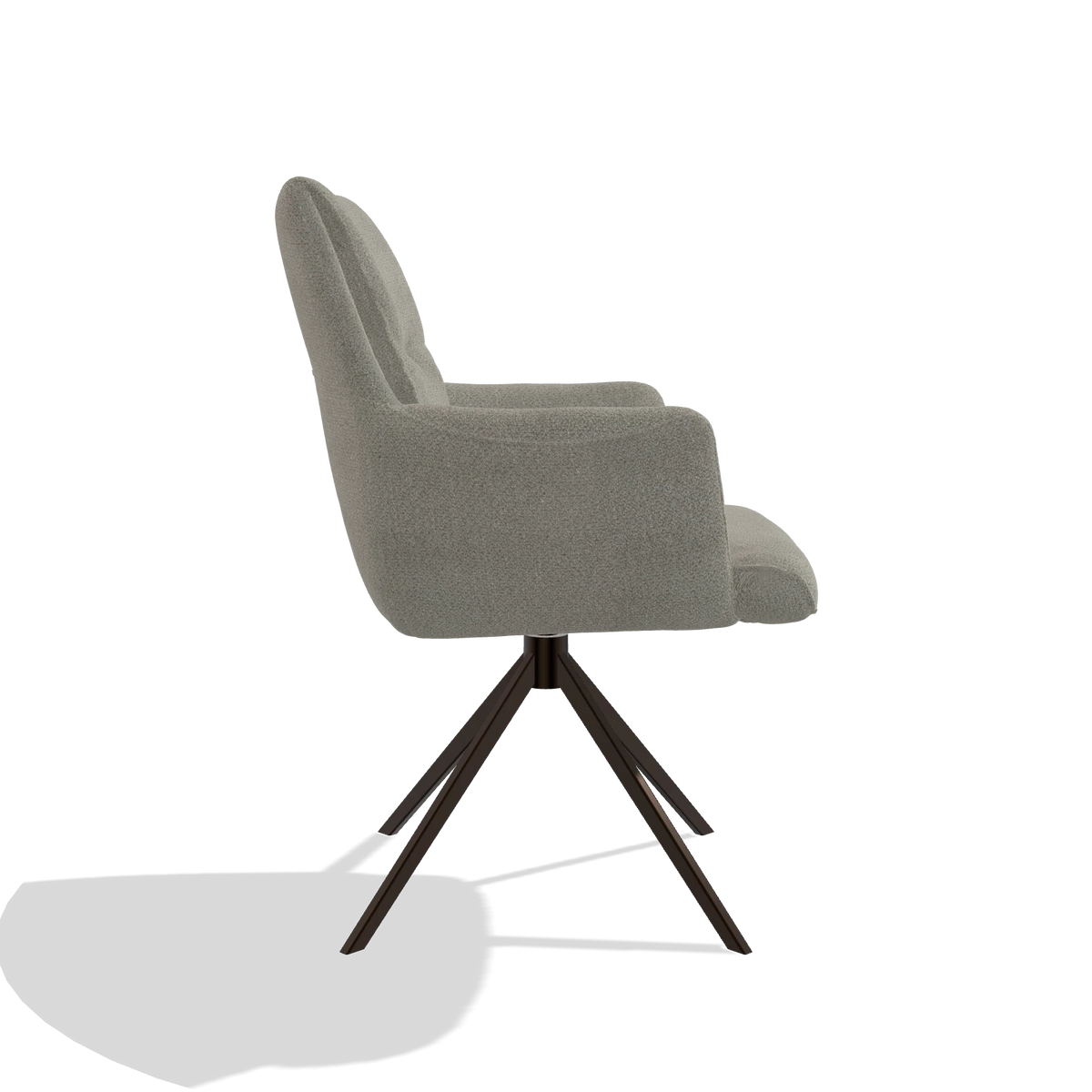 Dining Chair with Armrests Flavia 6694 in Rhythm 84 fabric (grey), espresso swivel base, side view