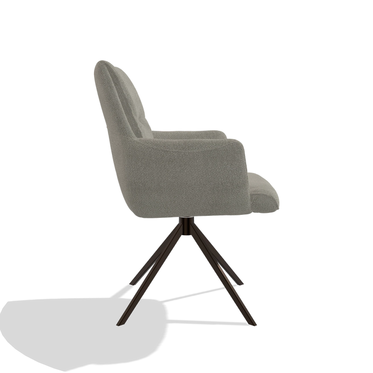 Dining Chair with Armrests Flavia 6694 in Rhythm 84 fabric (grey), espresso swivel base, side view