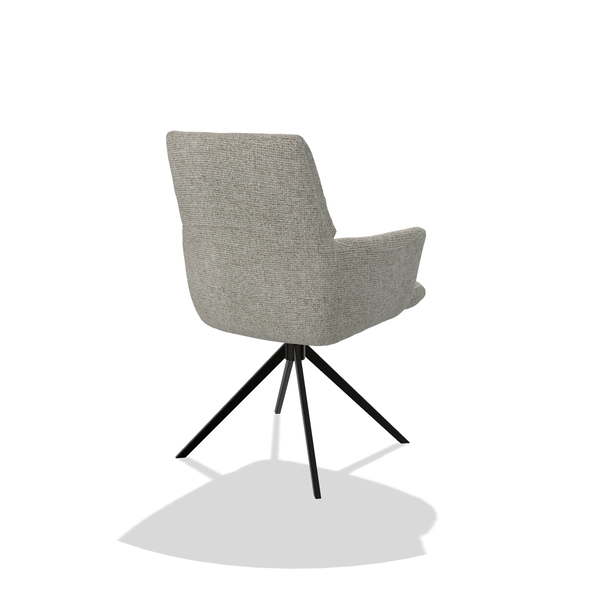 Esszimmerstuhl mit Armlehnen Flavia 6694 in Stoff Taurus 01 (Greige), Drehfuß in Schwarz, Schrägansicht von hinten