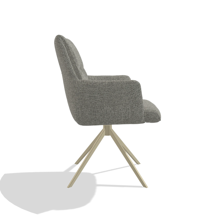 Esszimmerstuhl mit Armlehnen Flavia 6694 in Stoff Taurus 65 (Taupe), Drehfuß in Champagner, Seitenansicht