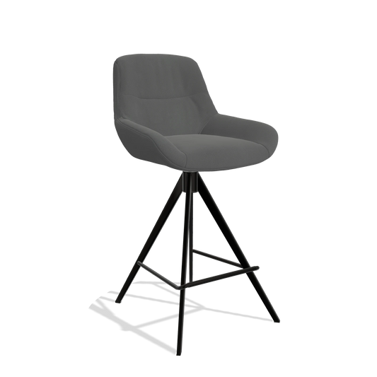 Bar Stool Flavia 6721 in Leather B502 (dark grey), black legs, angled view