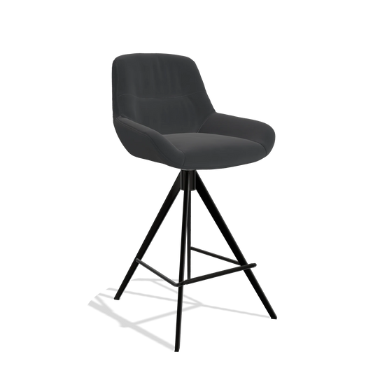 Bar Stool Flavia 6721 in Leather B900 (black), black legs, angled view