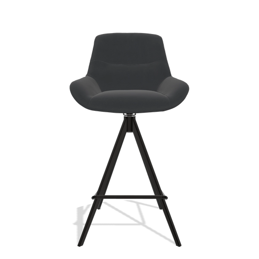 Bar Stool Flavia 6721 in Leather B900 (black), black legs, front view
