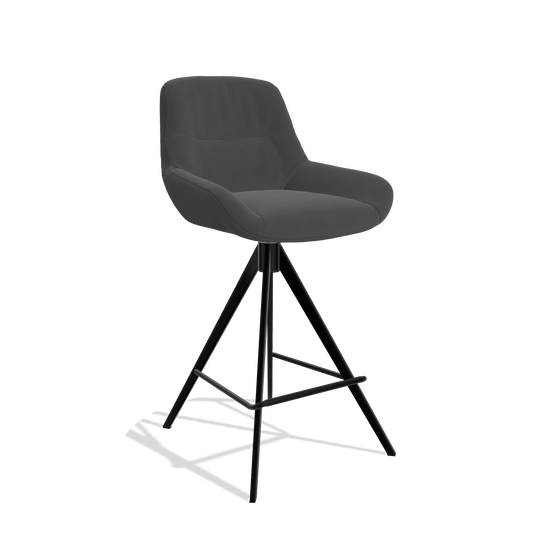 Sgabello da bar Flavia 6721 in Pelle B905 (antracite), gambe in nero, vista angolata