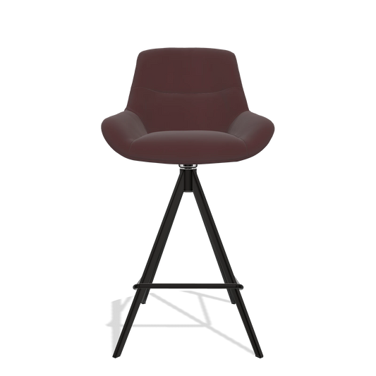 Bar Stool Flavia 6721 in Leather B938 (chocolate), black legs, front view