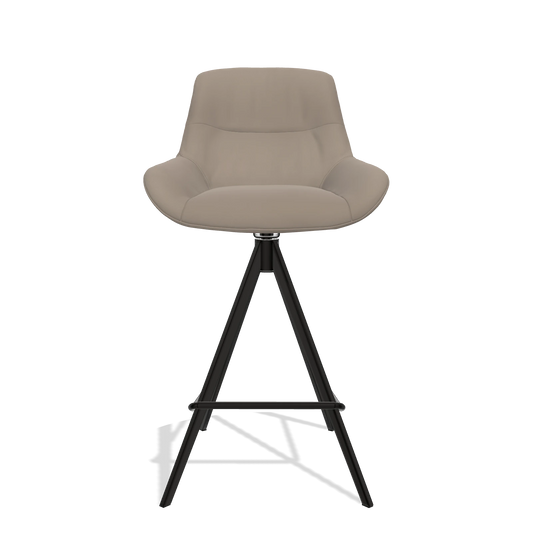 Bar Stool Flavia 6721 in Leather B942 (greige), black legs, front view