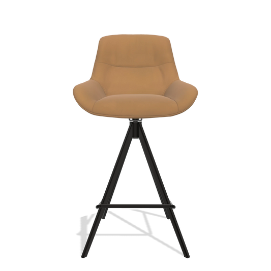Bar Stool Flavia 6721 in Leather B947 (caramel), black legs, front view