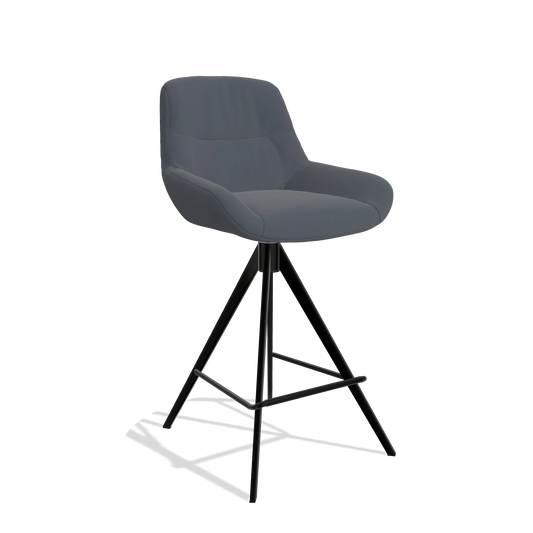 Sgabello da bar Flavia 6721 in Pelle B961 (grigio scuro), gambe in nero, vista angolata