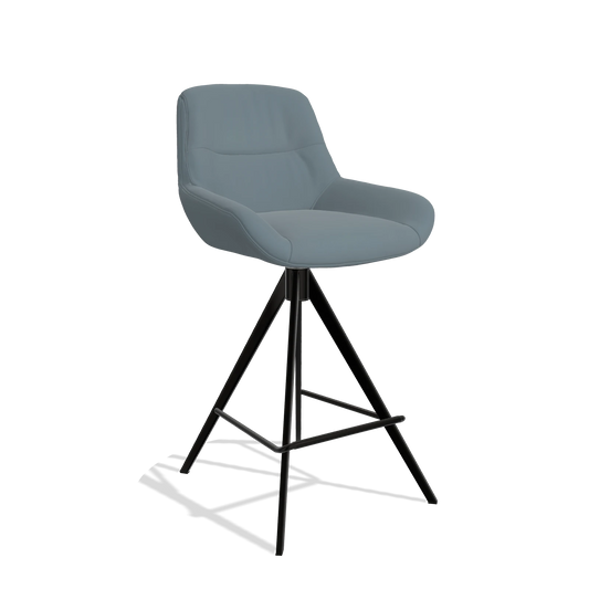 Sgabello da bar Flavia 6721 in Pelle B963 (grigio), gambe in nero, vista angolata