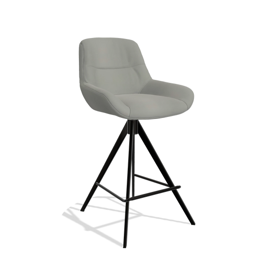 Sgabello da bar Flavia 6721 in Pelle B967 (greige), gambe in nero, vista angolata
