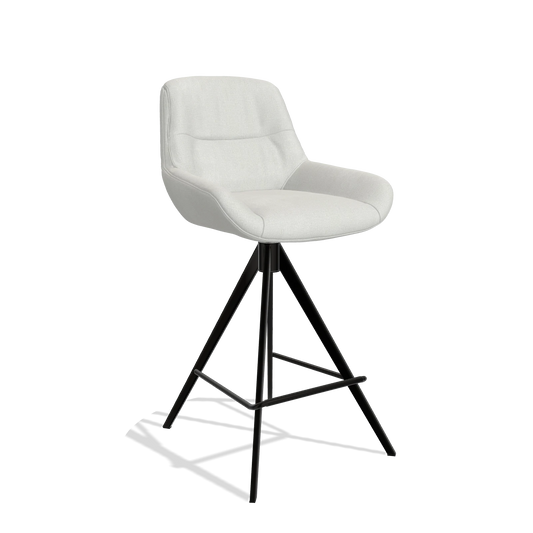 Taburete de bar Flavia 6721 en tela Niagara 901 (gris claro), patas en negro, vista en ángulo