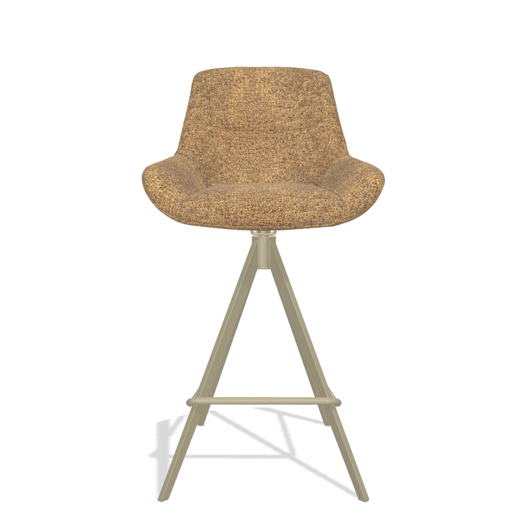 Sgabello da bar Flavia 6721 in tessuto Oasis 16 (caramello), gambe in champagne, vista frontale