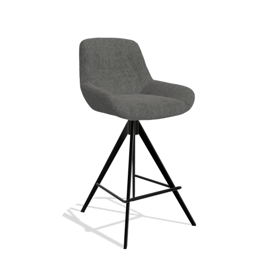 Tabouret de bar Flavia 6721 en tissu San Remo 800 (anthracite), pieds en noir, vue de trois-quarts
