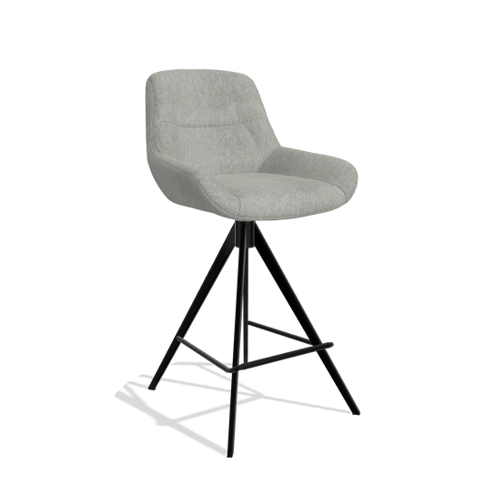 Tabouret de bar Flavia 6721 en tissu San Remo 901 (gris), pieds en noir, vue de trois-quarts