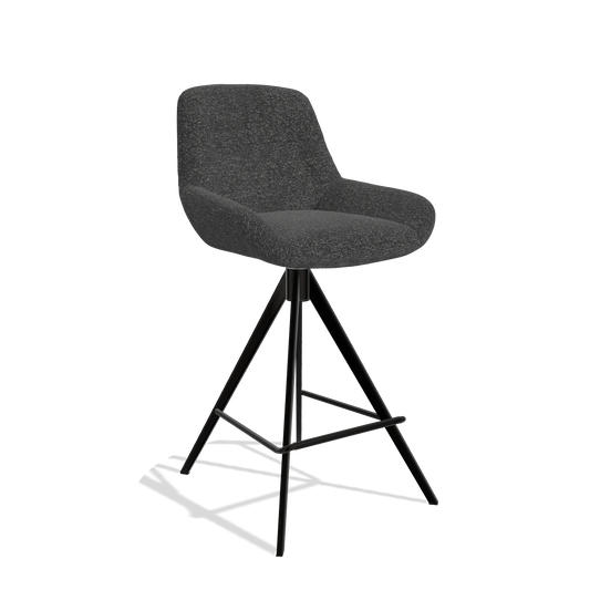 Tabouret de bar Flavia 6721 en tissu Sneak 67 (noir), pieds en noir, vue de trois-quarts