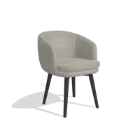 Silla de comedor Gaston 6693 en tela Glory 01 (greige), patas en negro, vista en ángulo