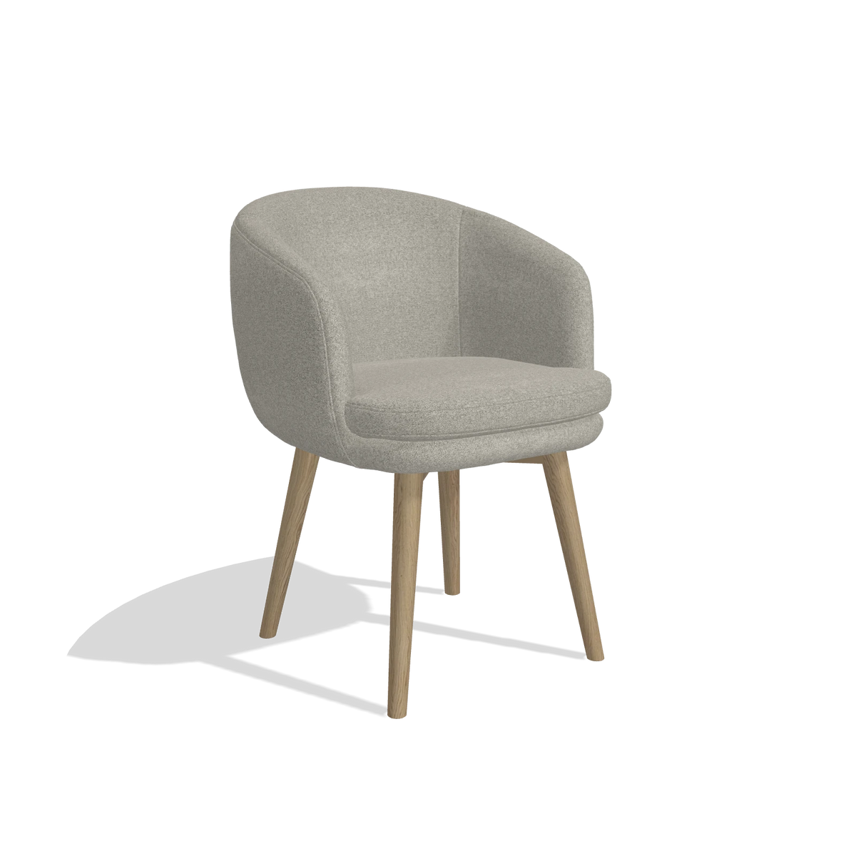 Silla de comedor Gaston 6693 en tela Glory 01 (greige), patas en natural, vista en ángulo