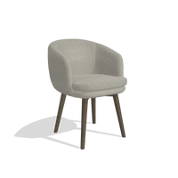 Silla de comedor Gaston 6693 en tela Glory 01 (greige), patas en nogal, vista en ángulo