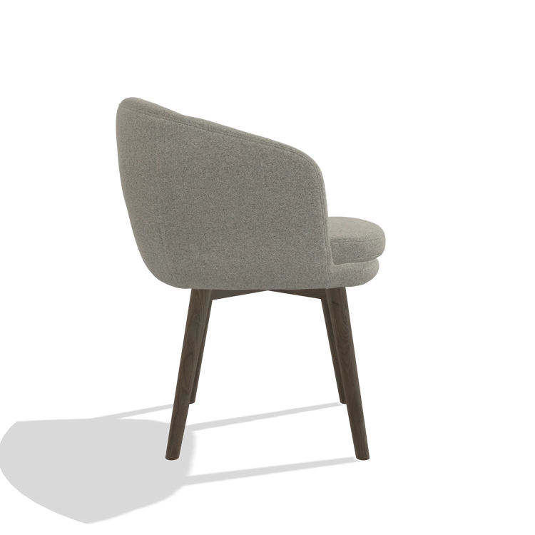 Silla de comedor Gaston 6693 en tela Glory 01 (greige), patas en nogal, vista lateral