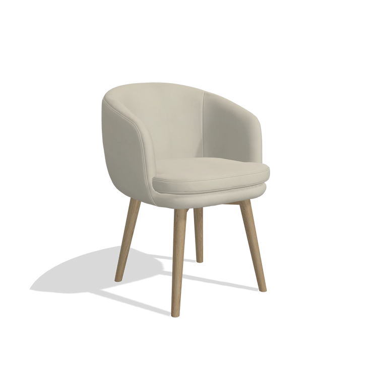 Dining Chair Gaston 6693 in Leather B971 (light grey), natural legs, angled view