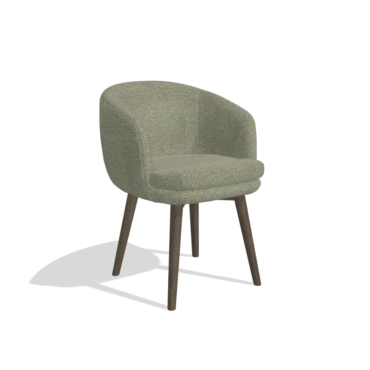 Dining Chair Gaston 6693 in Rhythm 206 fabric (taupe), walnut legs, angled view