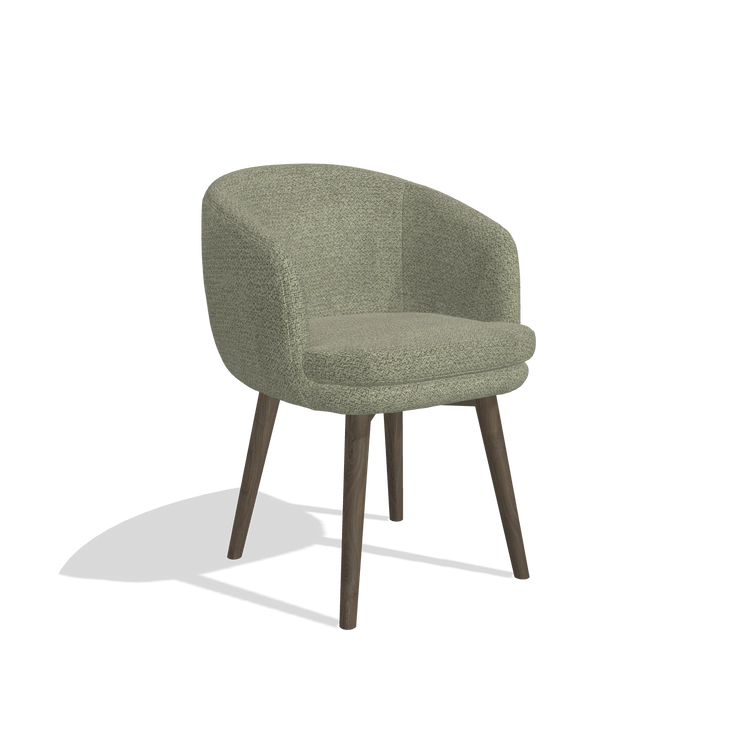 Dining Chair Gaston 6693 in Rhythm 206 fabric (taupe), walnut legs, angled view