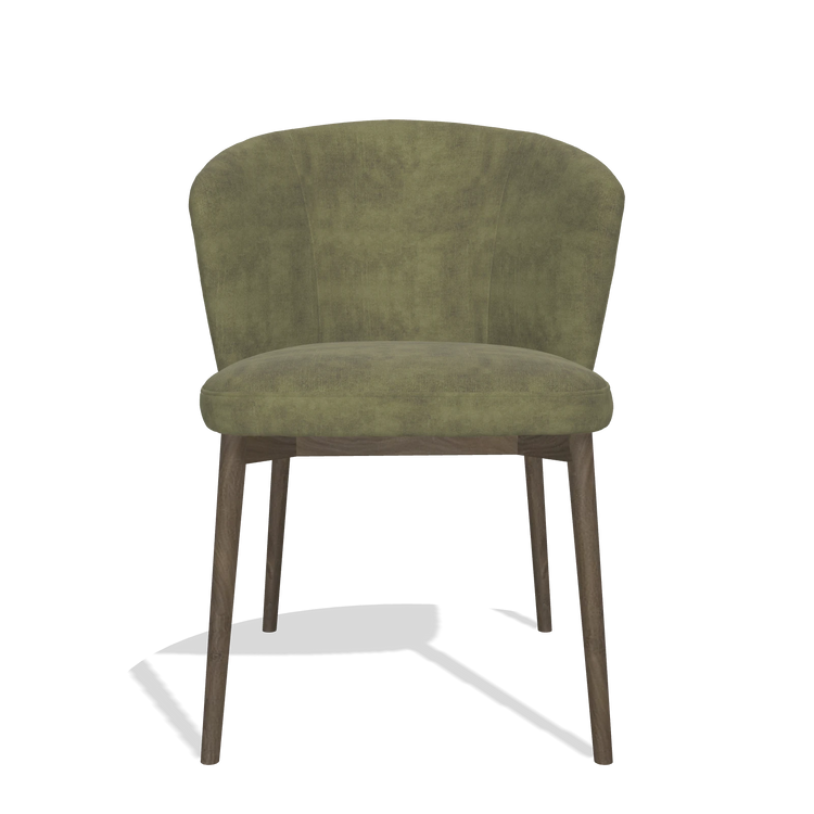 Dining Chair Harmony 6636 in Adore 59 fabric (olive), walnut legs, front view