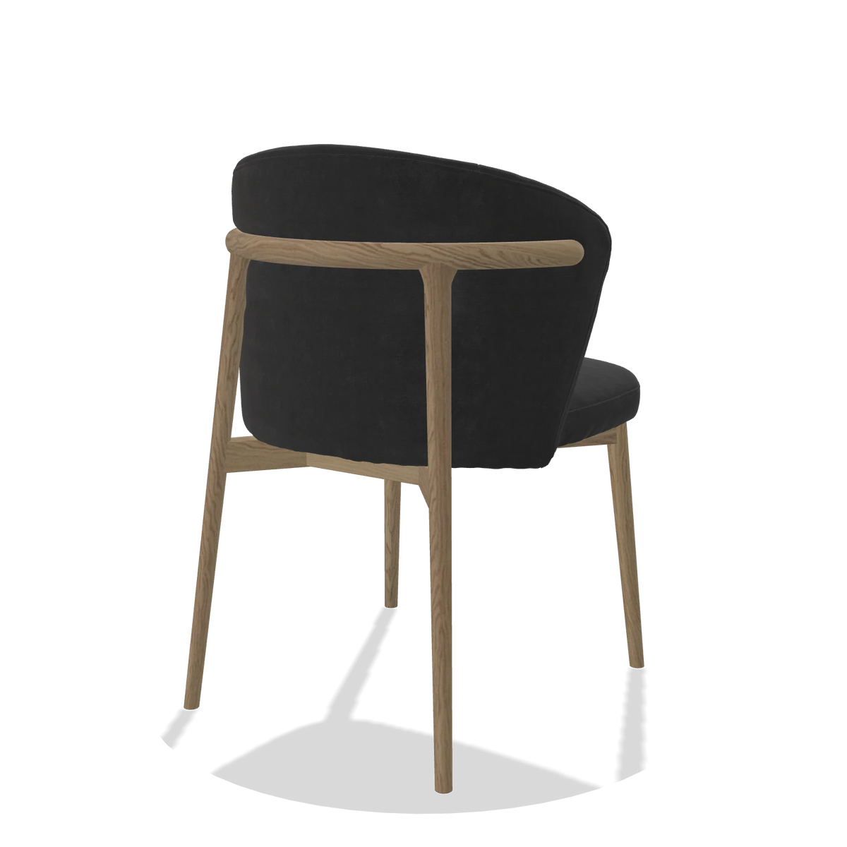 Dining Chair Harmony 6636 in Adore 67 fabric (black), natural legs, back angled view