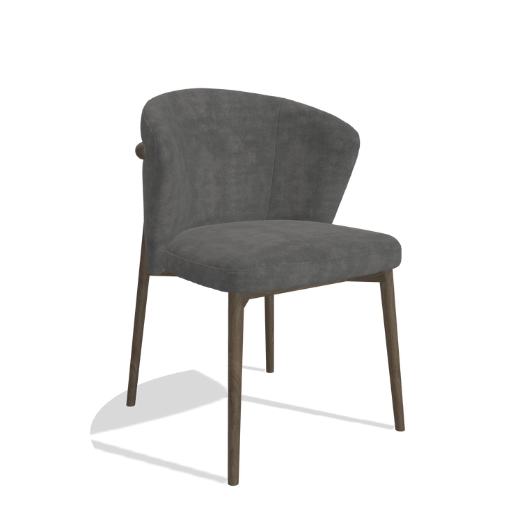 Dining Chair Harmony 6636 in Adore 68 fabric (dark grey), walnut legs, angled view
