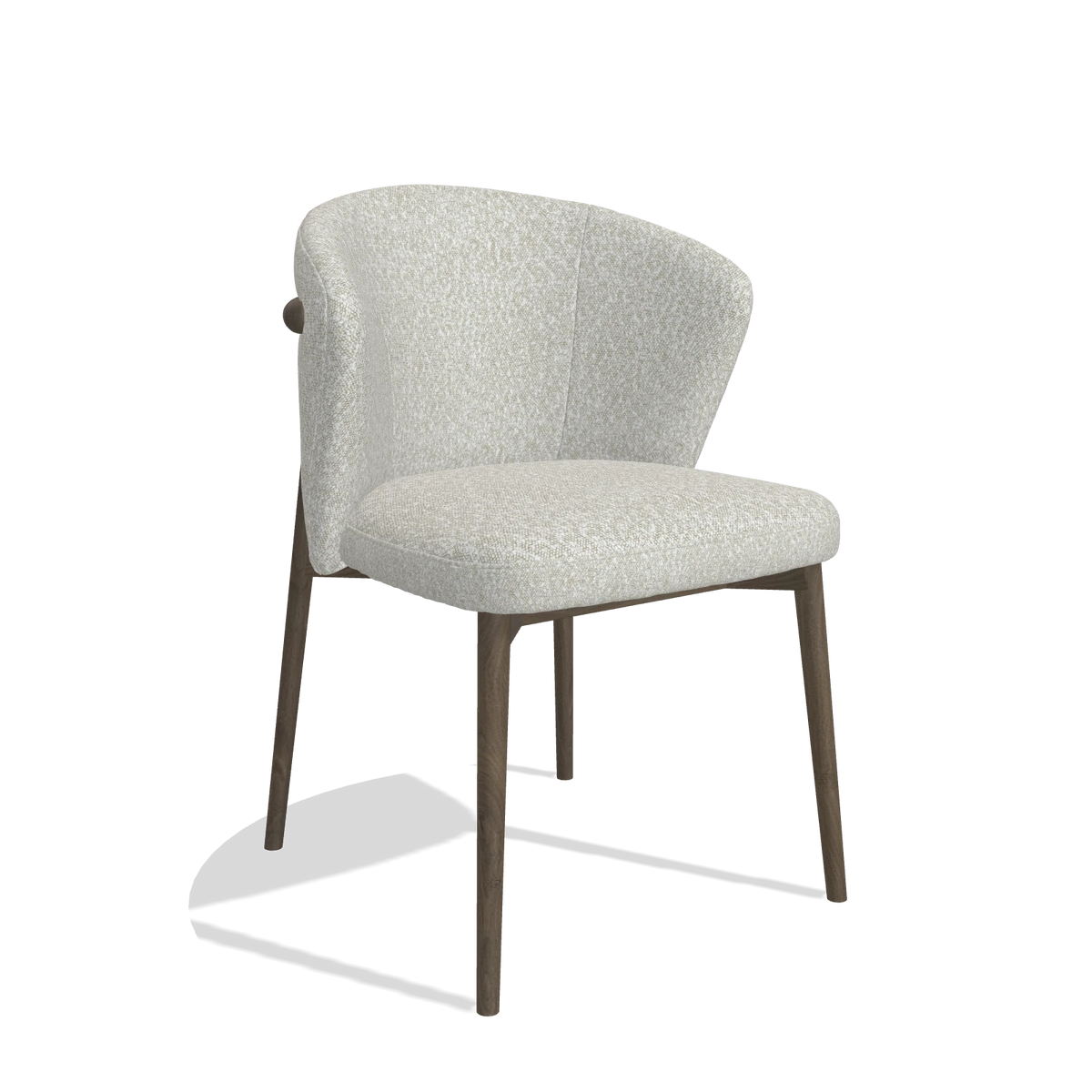 Sedia da pranzo Harmony 6636 in tessuto Ascot Pearl (grigio chiaro), gambe in noce, vista angolata