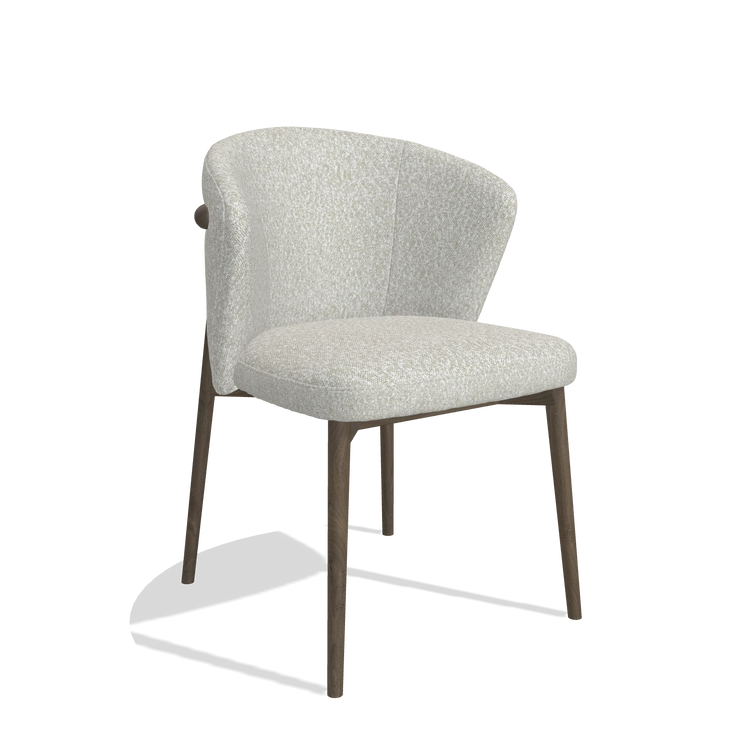 Sedia da pranzo Harmony 6636 in tessuto Ascot Pearl (grigio chiaro), gambe in noce, vista angolata
