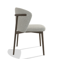 Sedia da pranzo Harmony 6636 in tessuto Ascot Pearl (grigio chiaro), gambe in noce, vista laterale