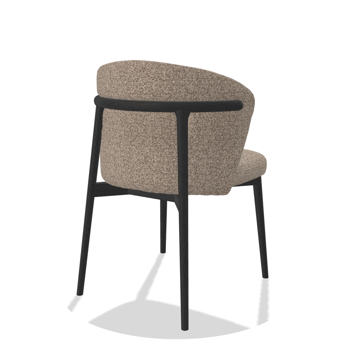 Dining Chair Harmony 6636 in Cayenne 15 fabric (taupe), black legs, back angled view