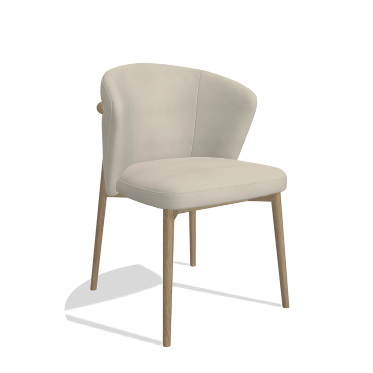 Sedia da pranzo Harmony 6636 in Pelle A822 (grigio chiaro), gambe in naturale, vista angolata