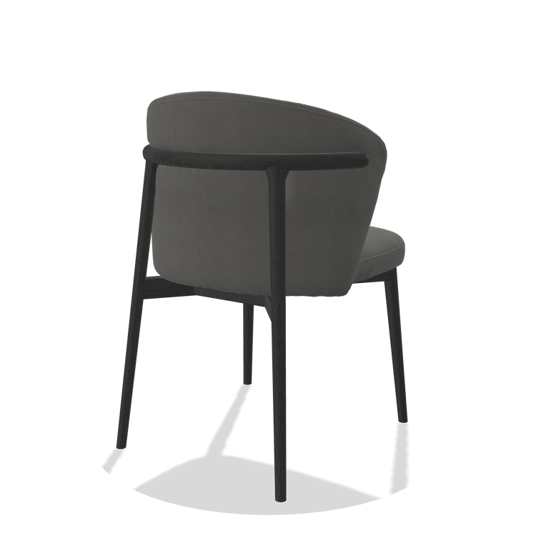 Sedia da pranzo Harmony 6636 in Pelle B400 (grigio scuro), gambe in nero, vista posteriore angolata