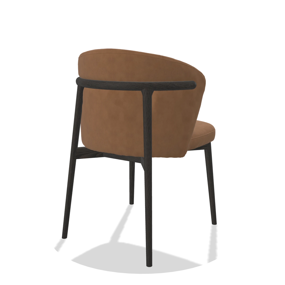 Sedia da pranzo Harmony 6636 in Pelle B501 (caramello), gambe in tabacco, vista posteriore angolata