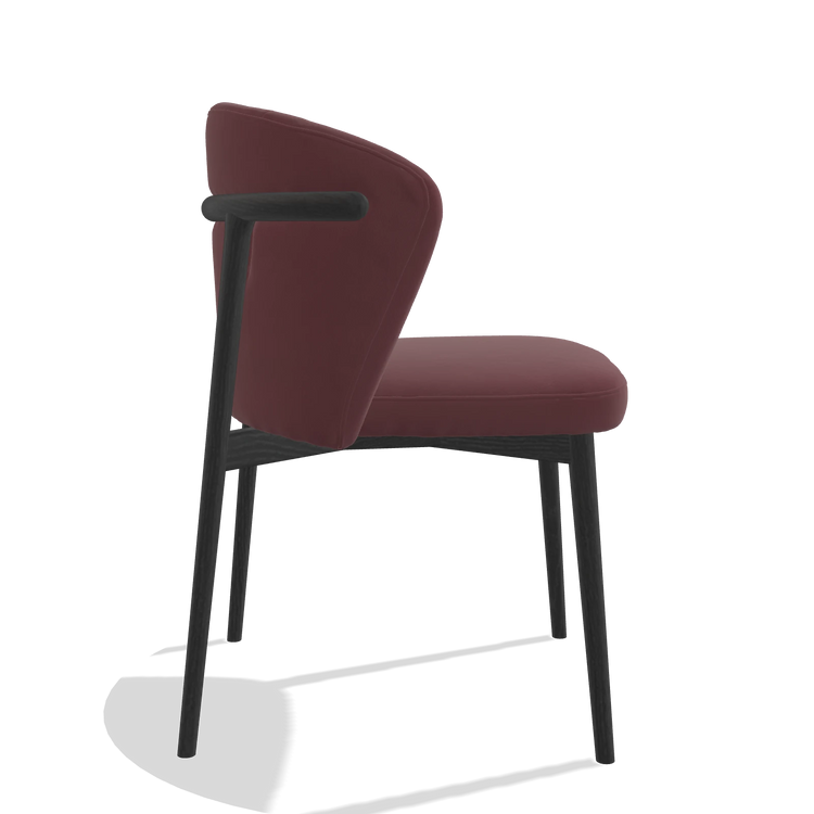 Sedia da pranzo Harmony 6636 in Pelle B554 (marrone), gambe in nero, vista laterale
