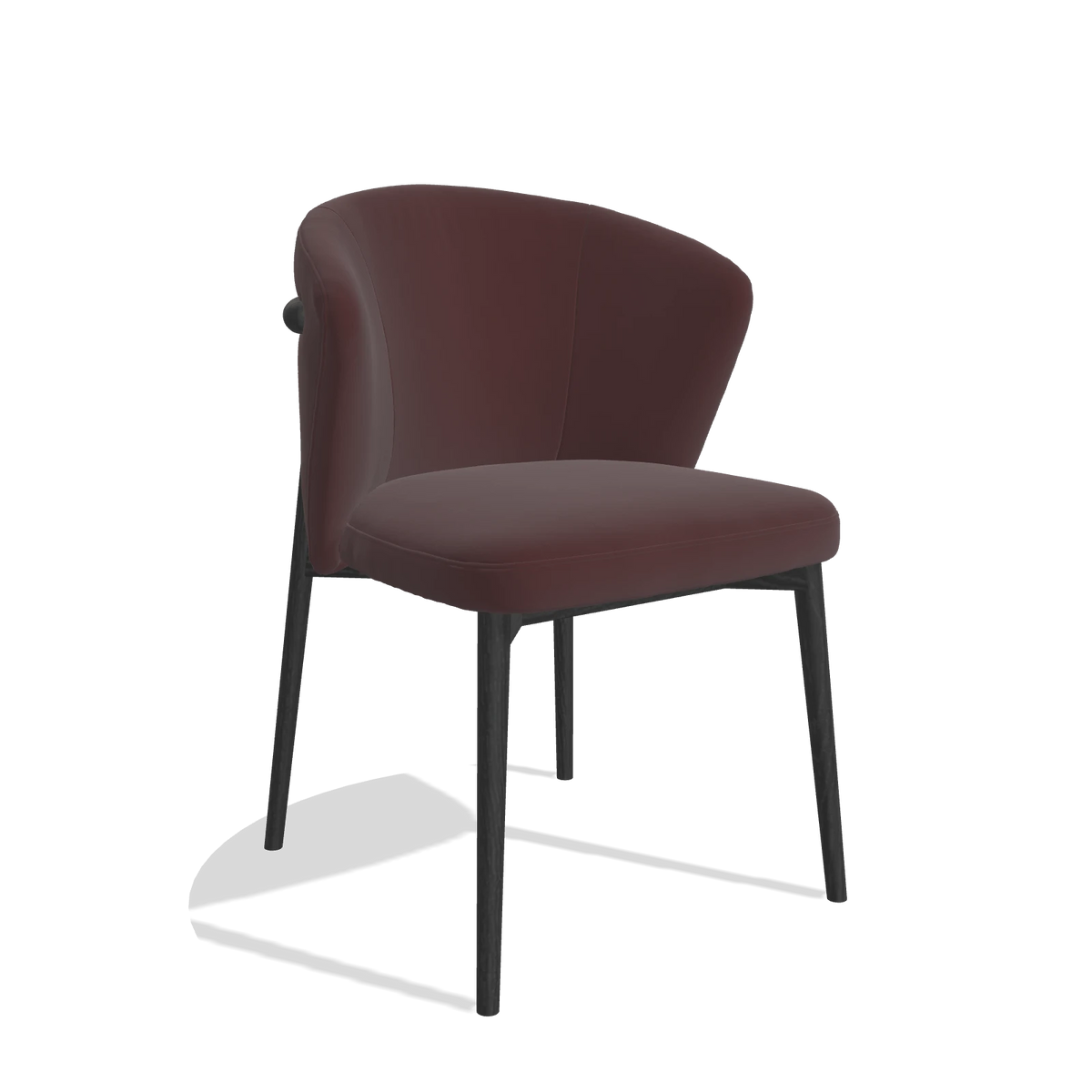 Silla de comedor Harmony 6636 en Piel B938 (chocolate), patas en negro, vista en ángulo