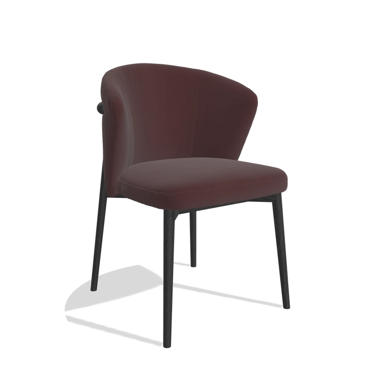 Silla de comedor Harmony 6636 en Piel B938 (chocolate), patas en negro, vista en ángulo