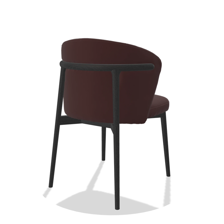 Silla de comedor Harmony 6636 en Piel B938 (chocolate), patas en negro, vista trasera en ángulo