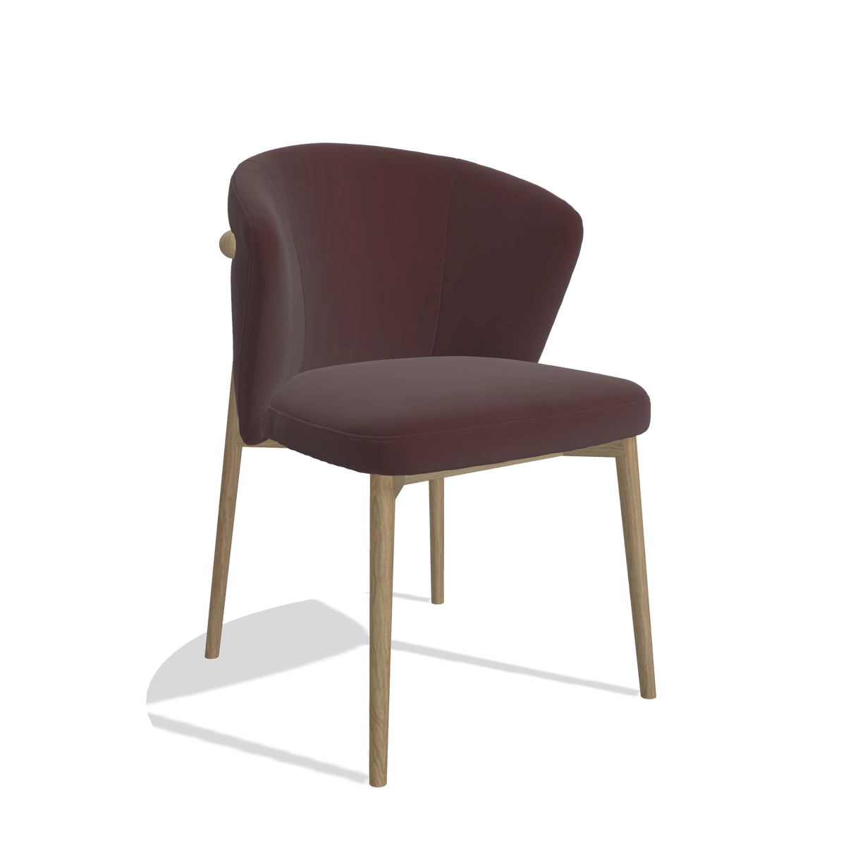Silla de comedor Harmony 6636 en Piel B938 (chocolate), patas en natural, vista en ángulo