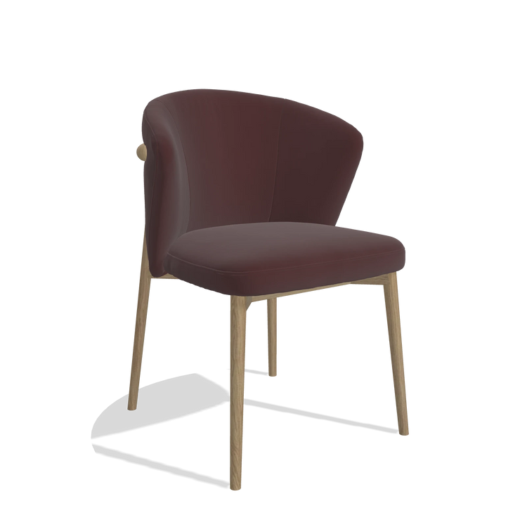 Silla de comedor Harmony 6636 en Piel B938 (chocolate), patas en natural, vista en ángulo