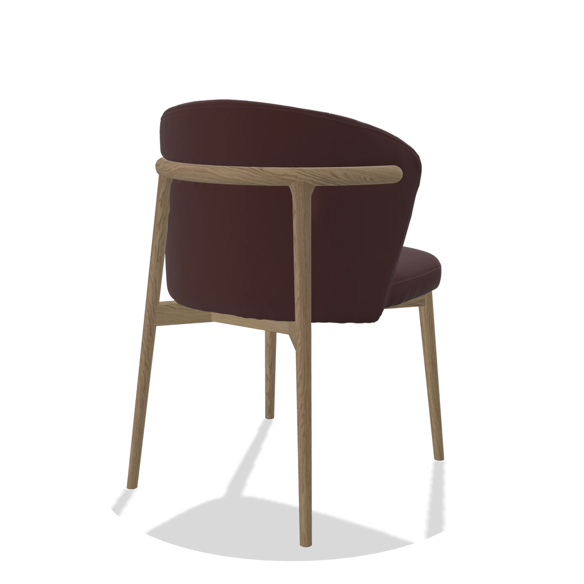 Silla de comedor Harmony 6636 en Piel B938 (chocolate), patas en natural, vista trasera en ángulo