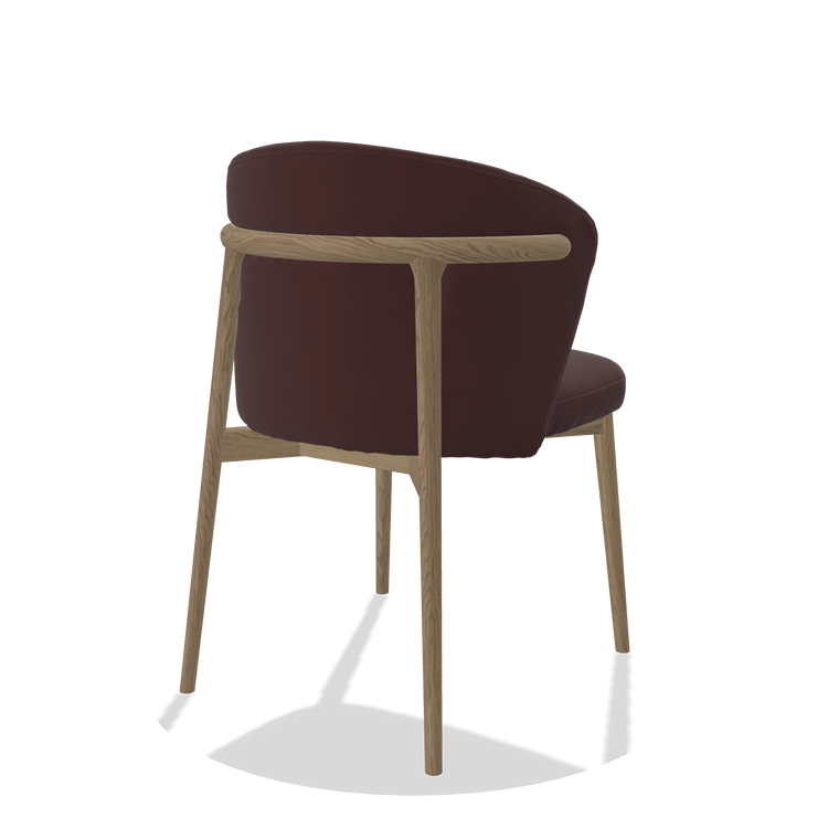 Silla de comedor Harmony 6636 en Piel B938 (chocolate), patas en natural, vista trasera en ángulo