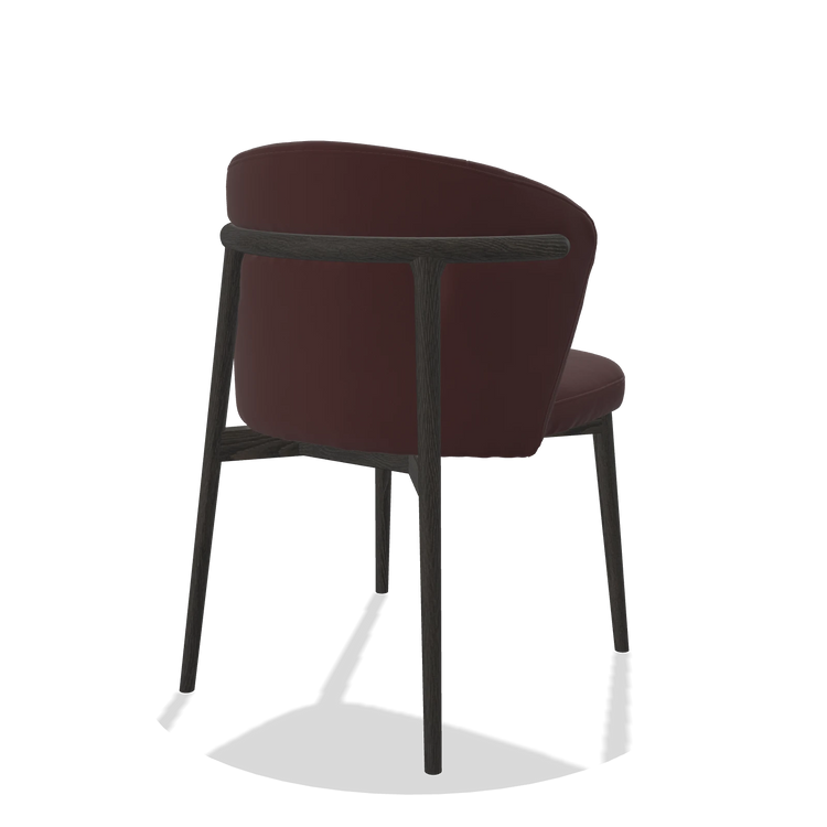 Silla de comedor Harmony 6636 en Piel B938 (chocolate), patas en tabaco, vista trasera en ángulo