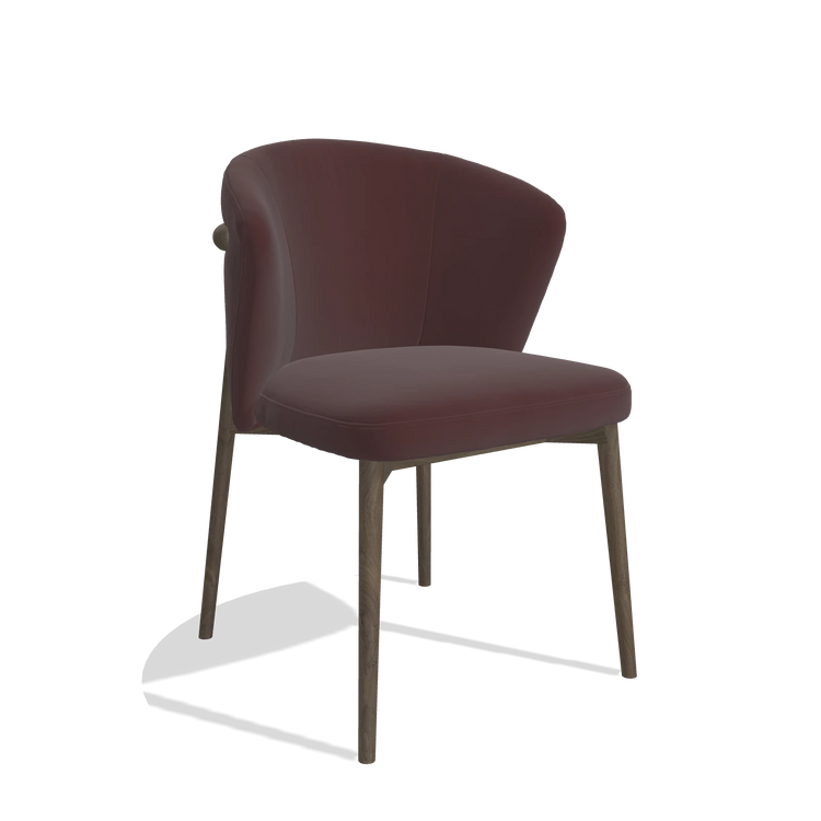 Silla de comedor Harmony 6636 en Piel B938 (chocolate), patas en nogal, vista en ángulo