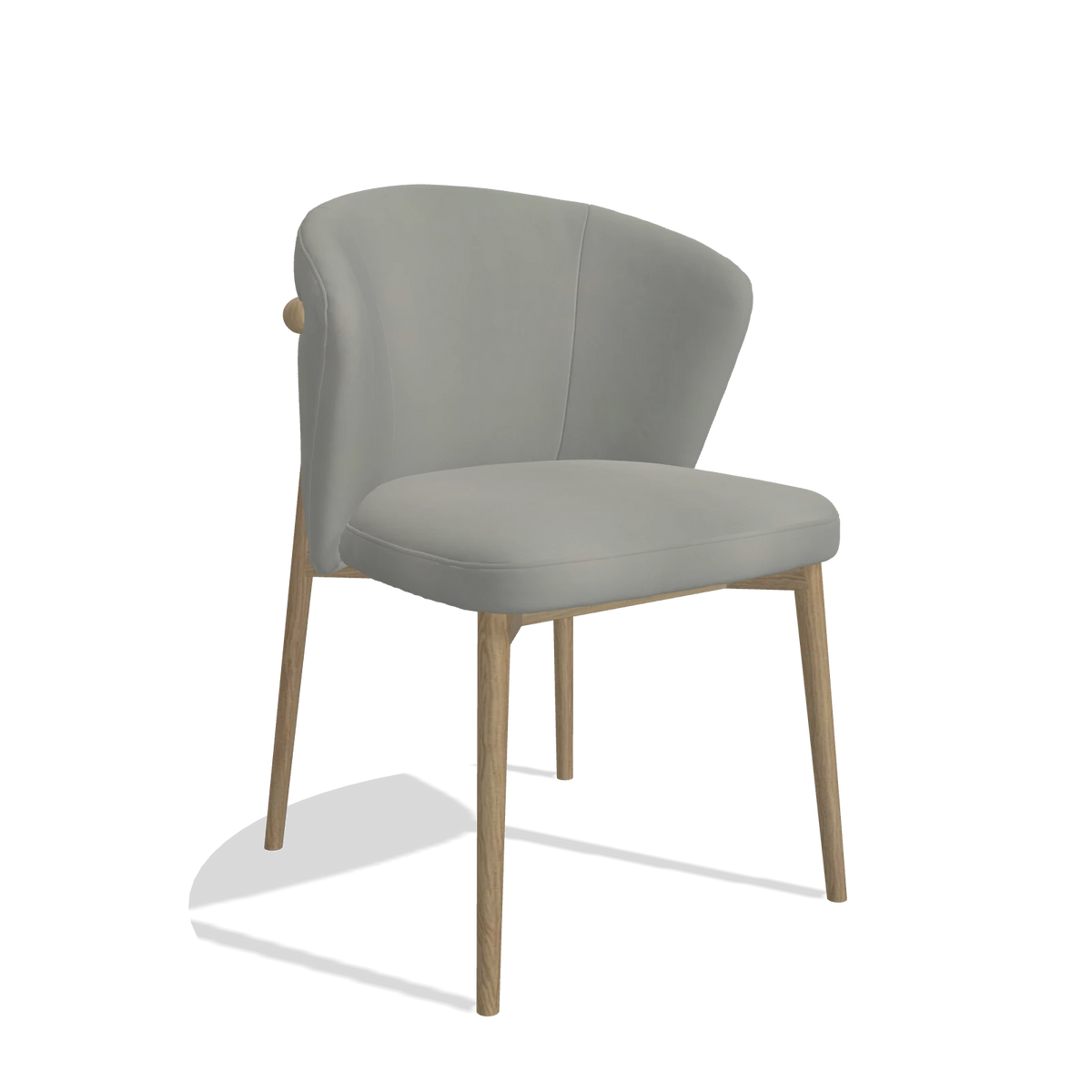 Silla de comedor Harmony 6636 en Piel B967 (greige), patas en natural, vista en ángulo