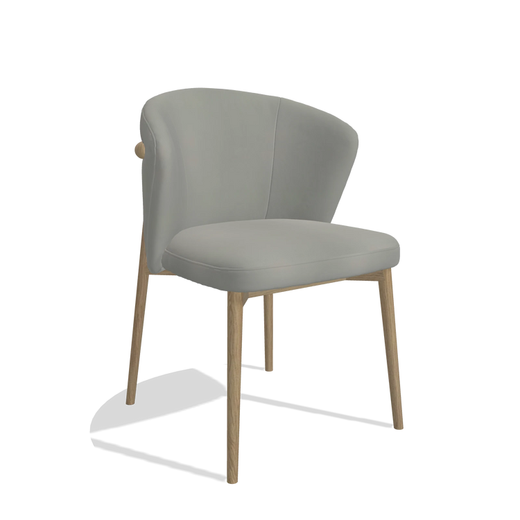 Silla de comedor Harmony 6636 en Piel B967 (greige), patas en natural, vista en ángulo