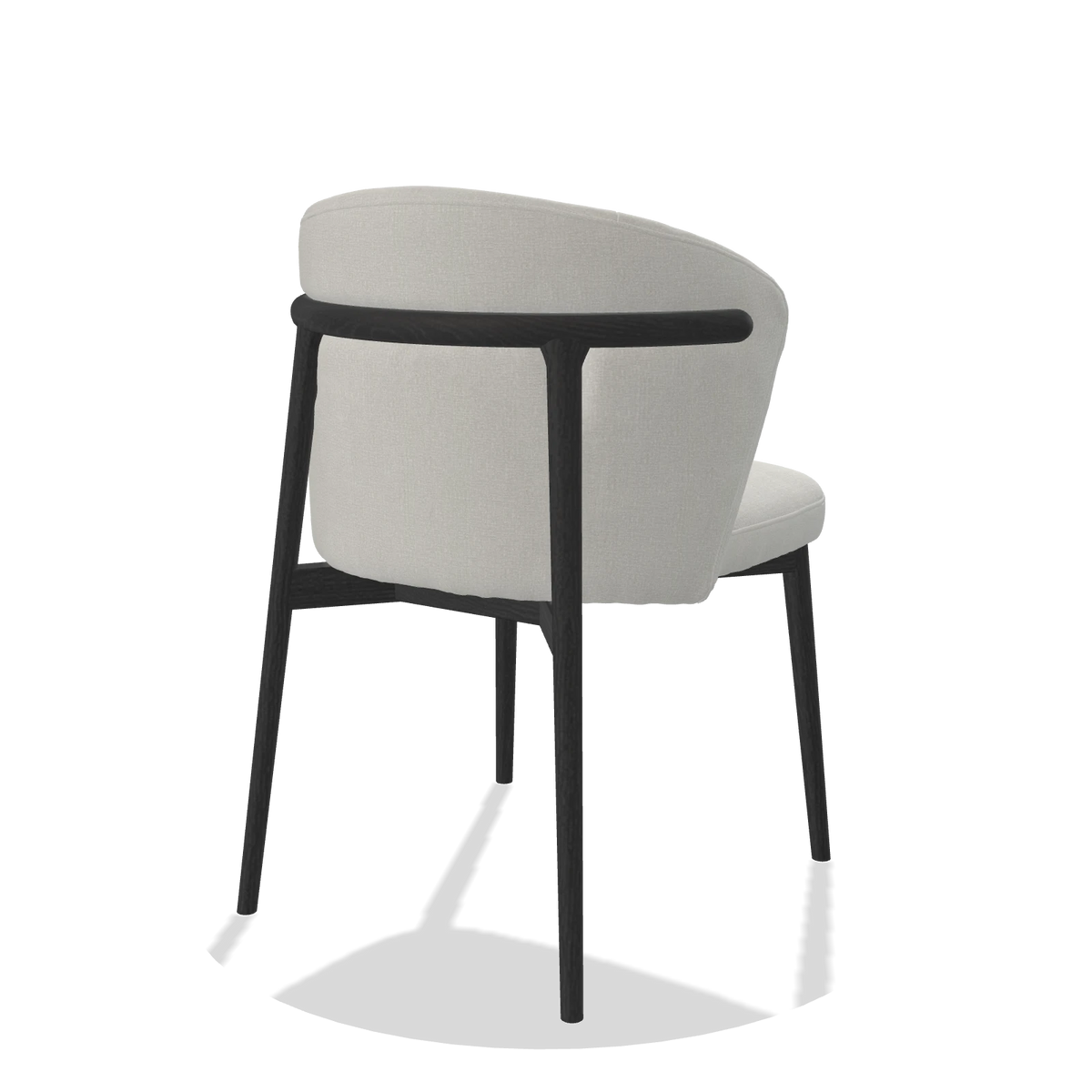 Silla de comedor Harmony 6636 en tela Niagara 901 (gris claro), patas en negro, vista trasera en ángulo